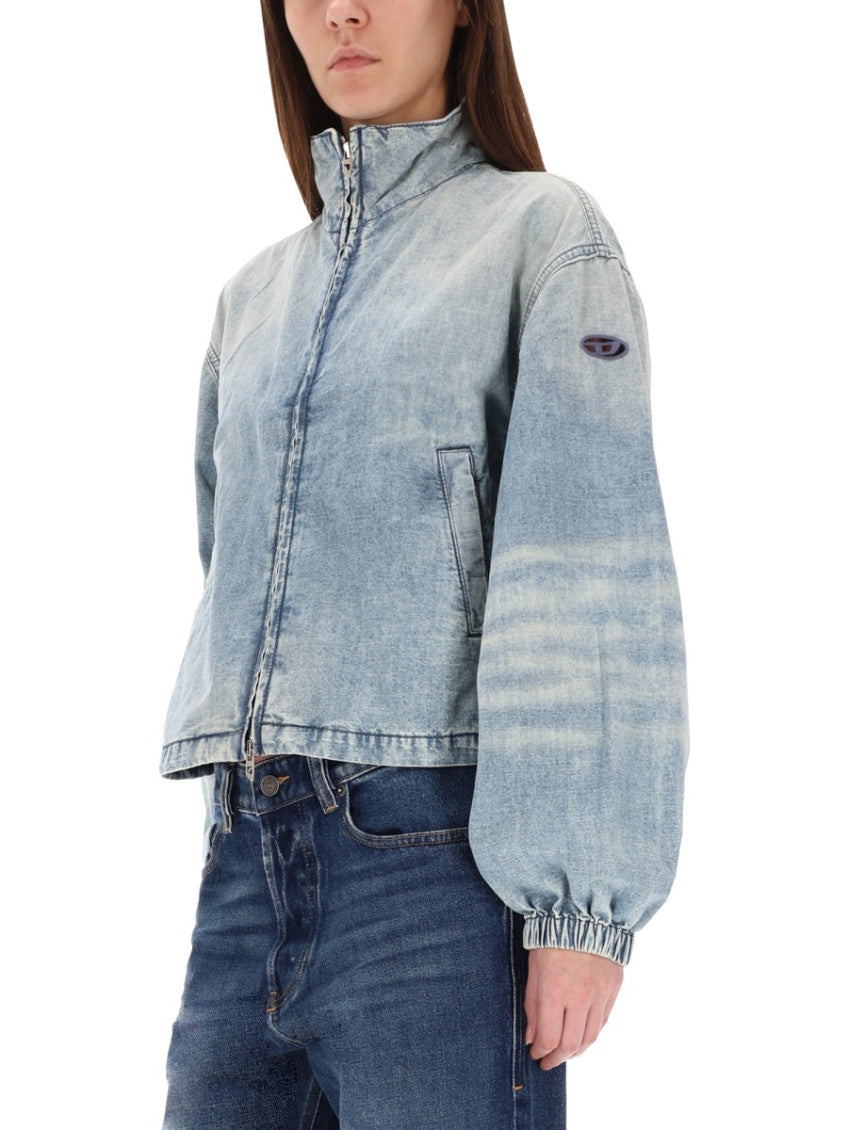 Denim Solid Mock Collar Jacket 4