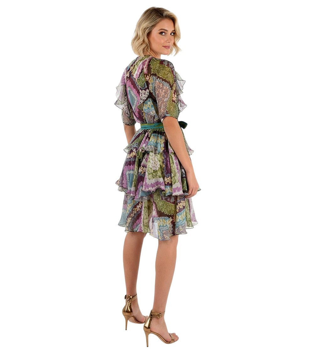 Multicolor Printed V Neck Dress 2