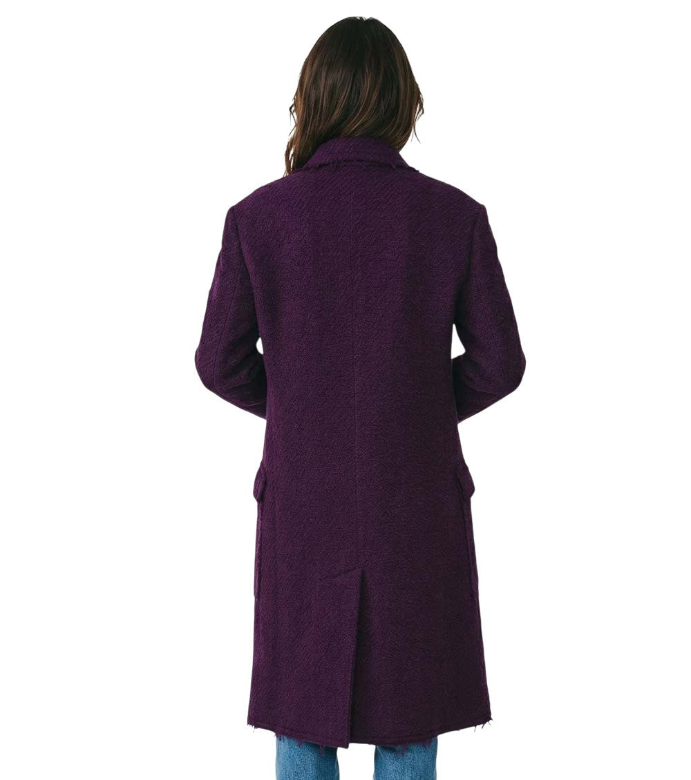 Purple Solid Notched Lapel Trench Coat 2