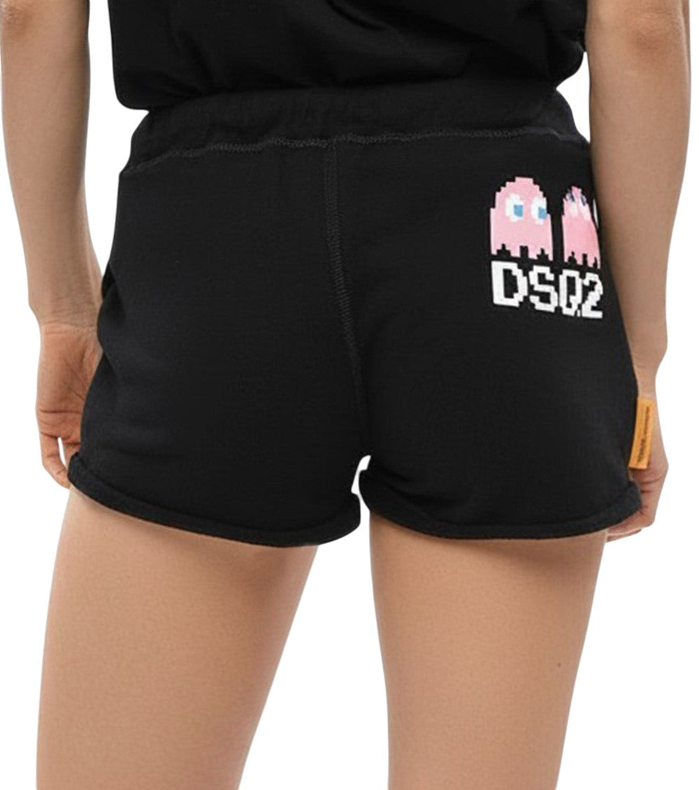 Black Solid Drawstring Shorts 2