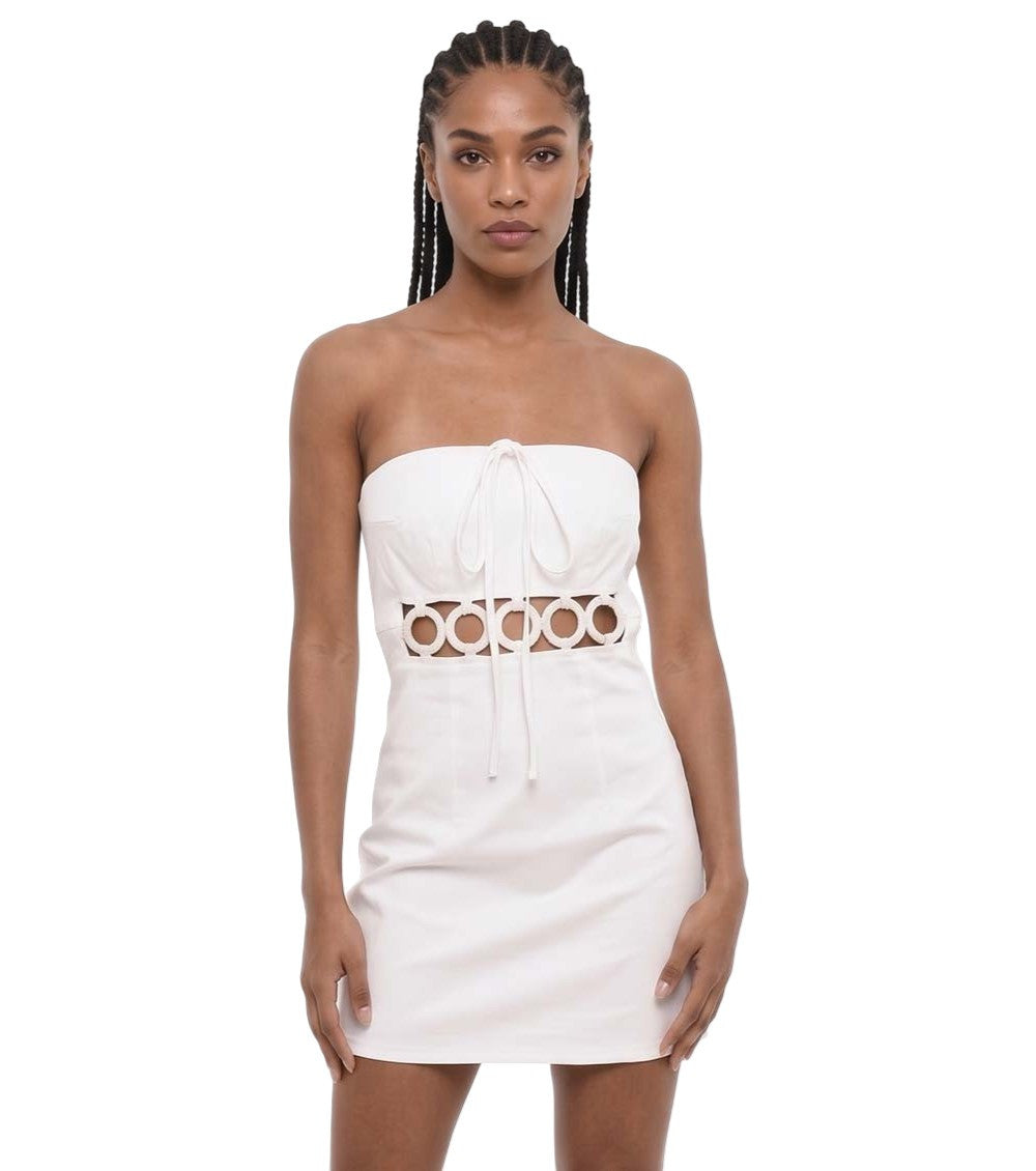 White Solid Strapless Mini Dress 1