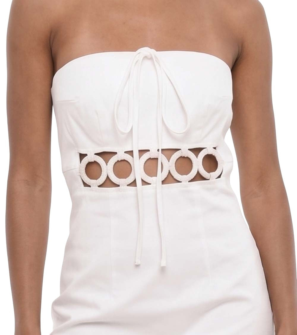 White Solid Strapless Mini Dress 3