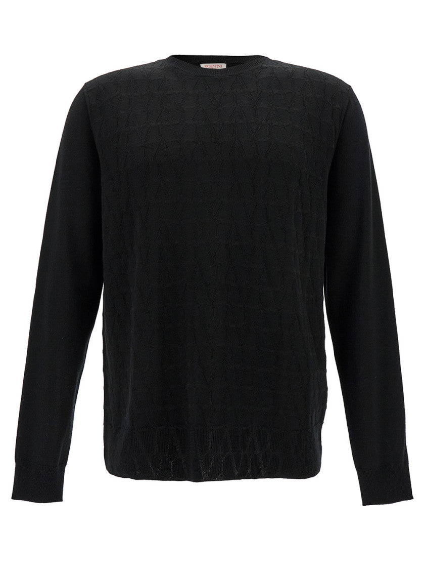 Black Crewneck Jacquard Sweater 1