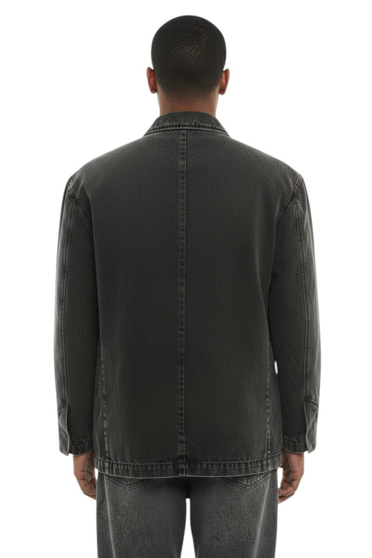 Dark Grey Solid Denim Blazer 2