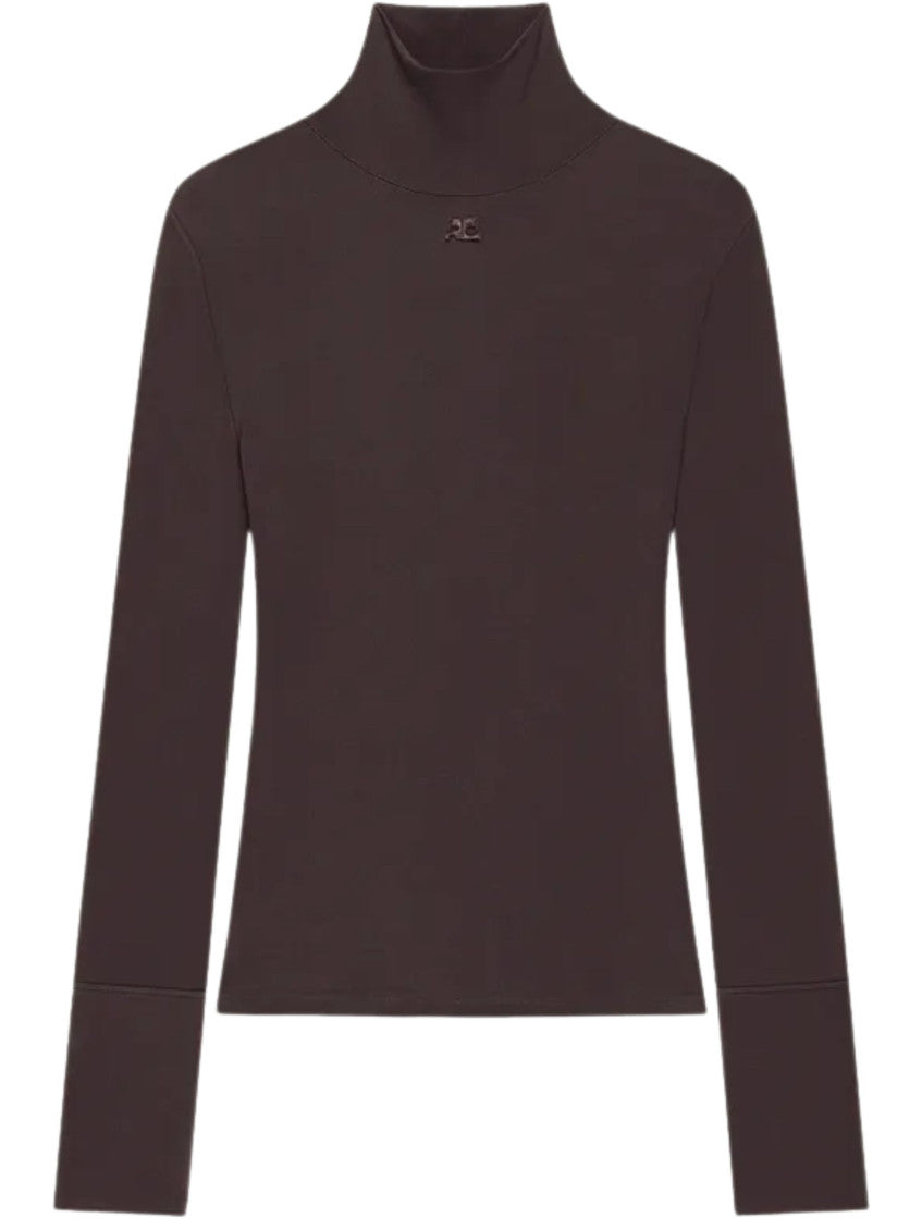 Brown Logo Turtle Neck T-Shirt 1
