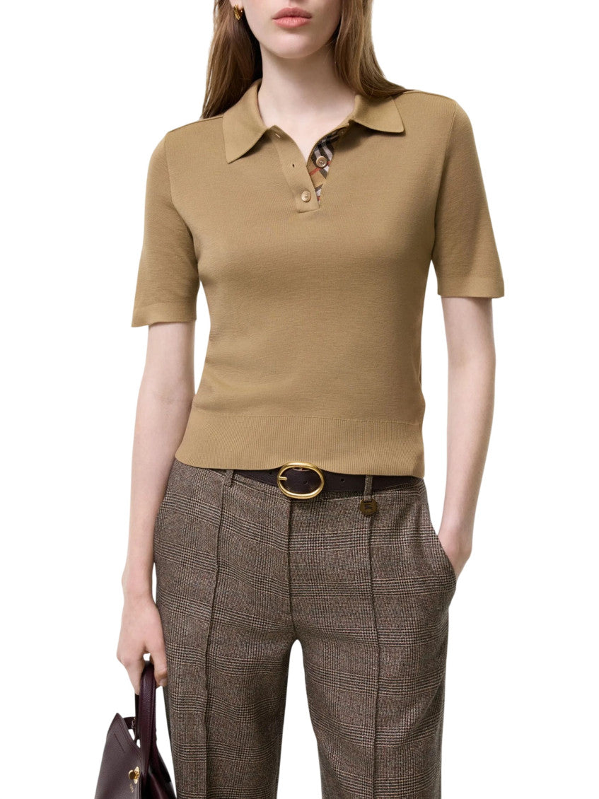 Brown Solid Shirt Collar T-Shirt 2
