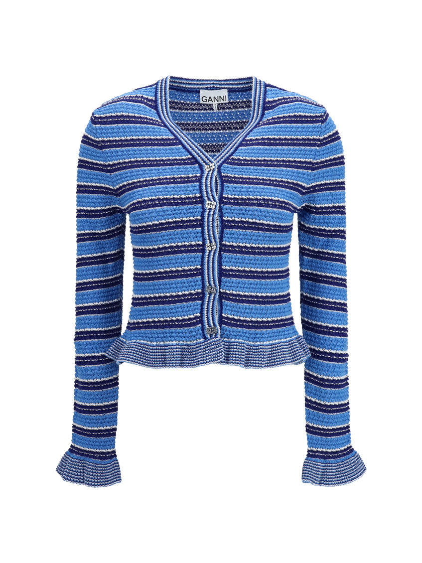 Light Blue Stripes V Neck Sweater 1
