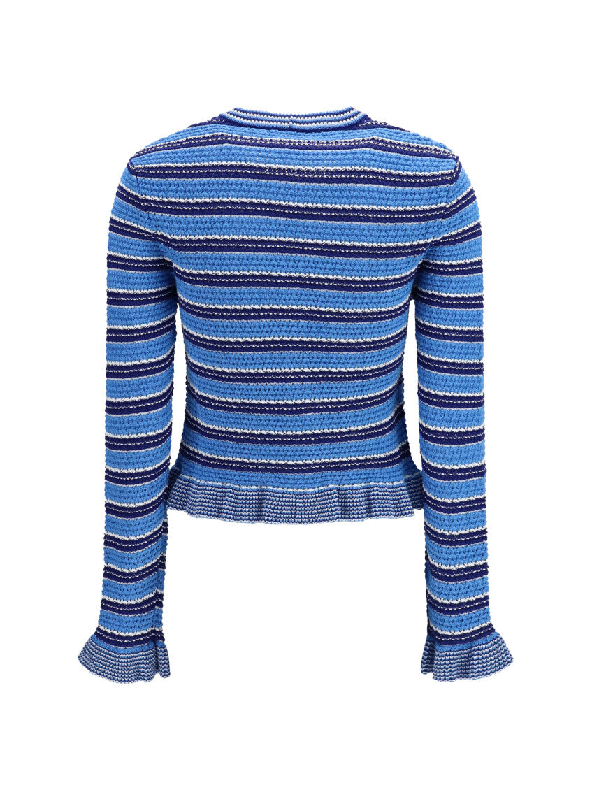 Light Blue Stripes V Neck Sweater 2