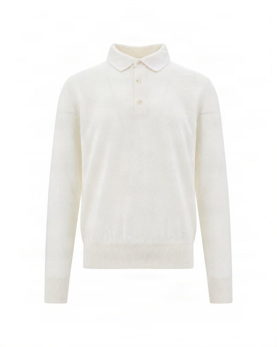White Knitted Polo Sweater 1