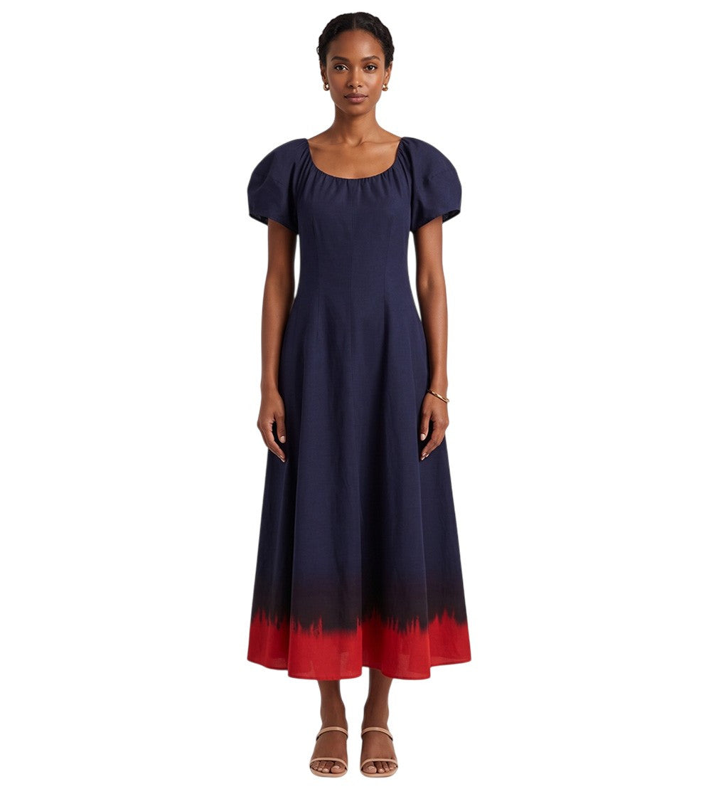Blue Ombre Round Neck Midi Dress 1