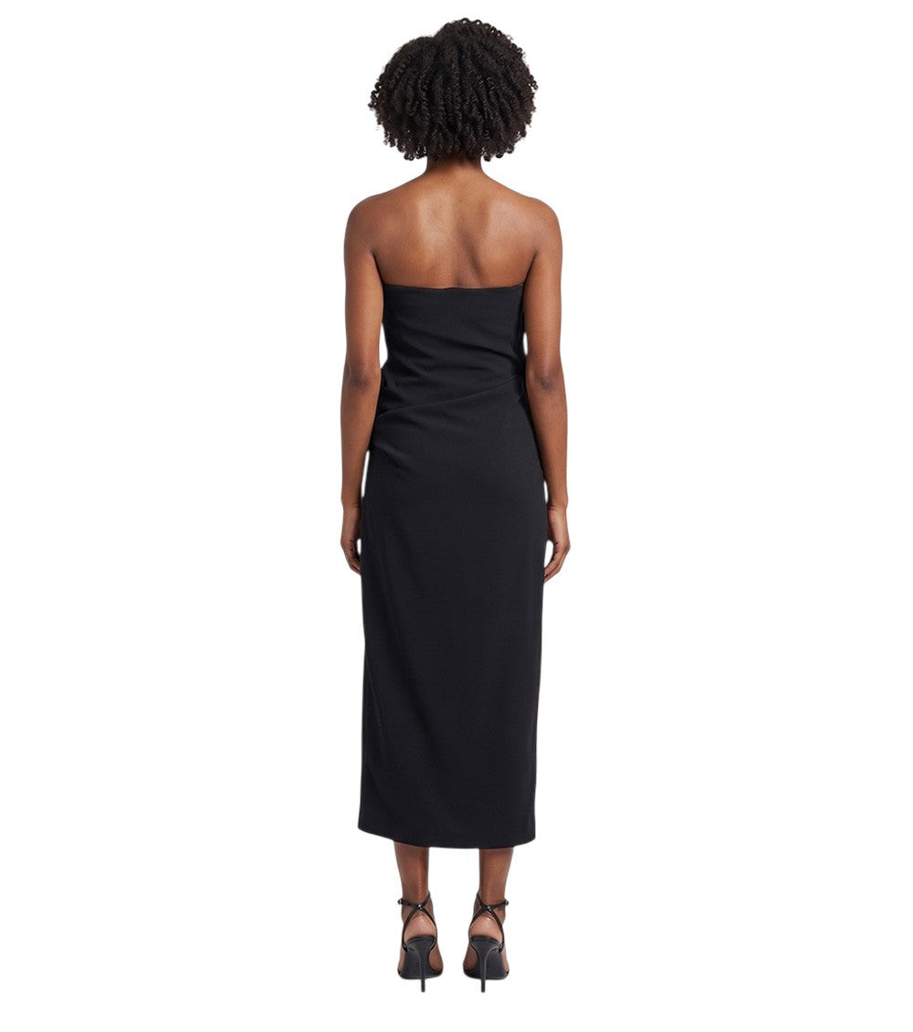 Black Solid Strapless Midi Dress 2