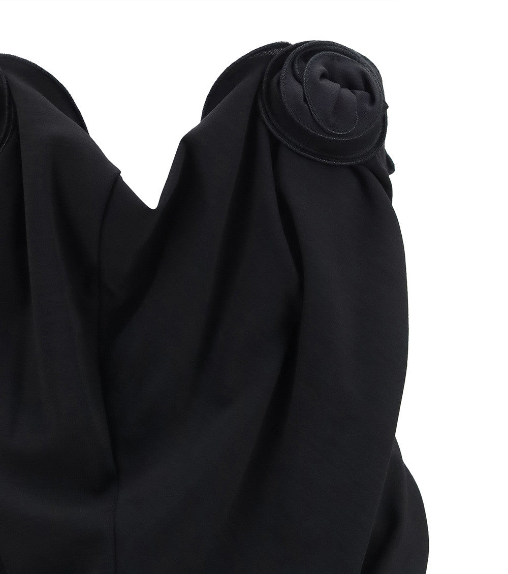 Black Solid Strapless Midi Dress 3