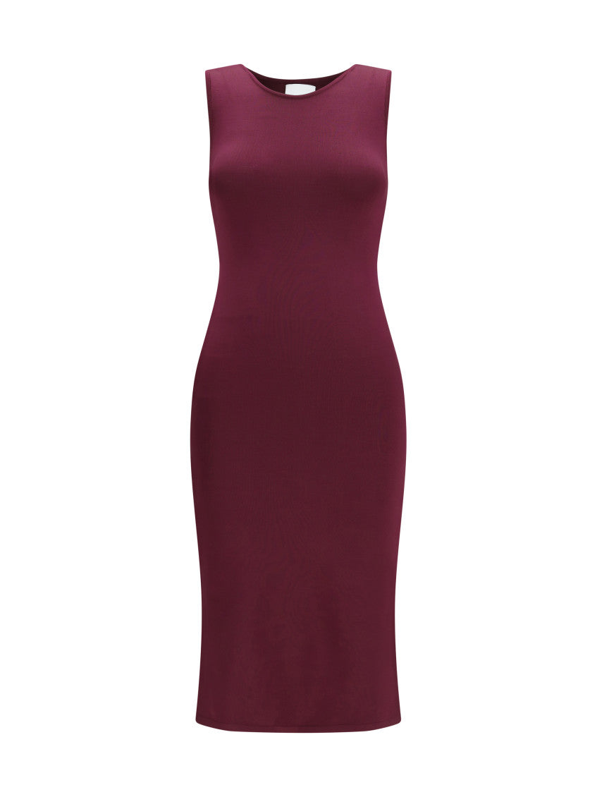 Purple Solid Round Neck Midi Dress 1