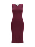 Purple Solid Round Neck Midi Dress 1