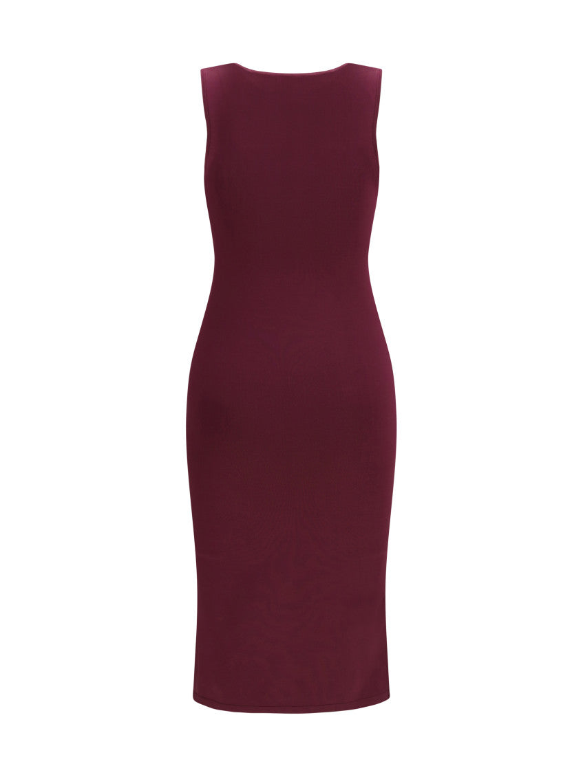 Purple Solid Round Neck Midi Dress 2