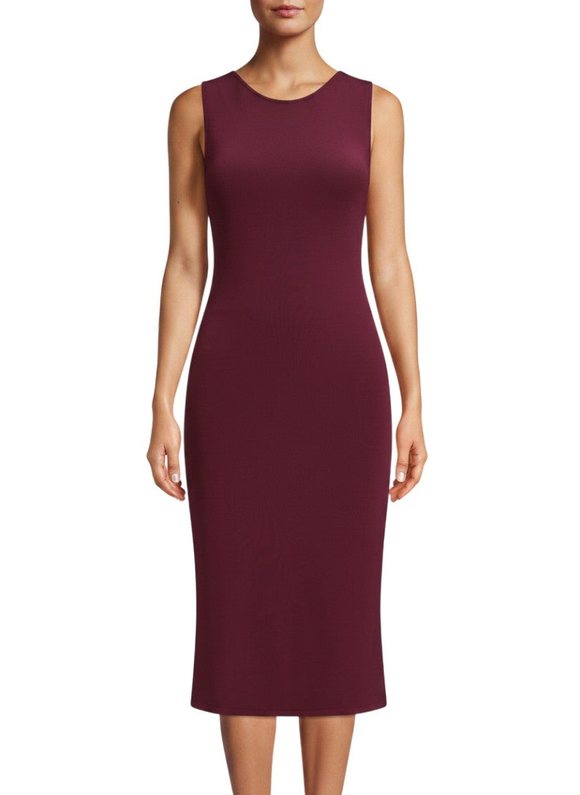 Purple Solid Round Neck Midi Dress 3