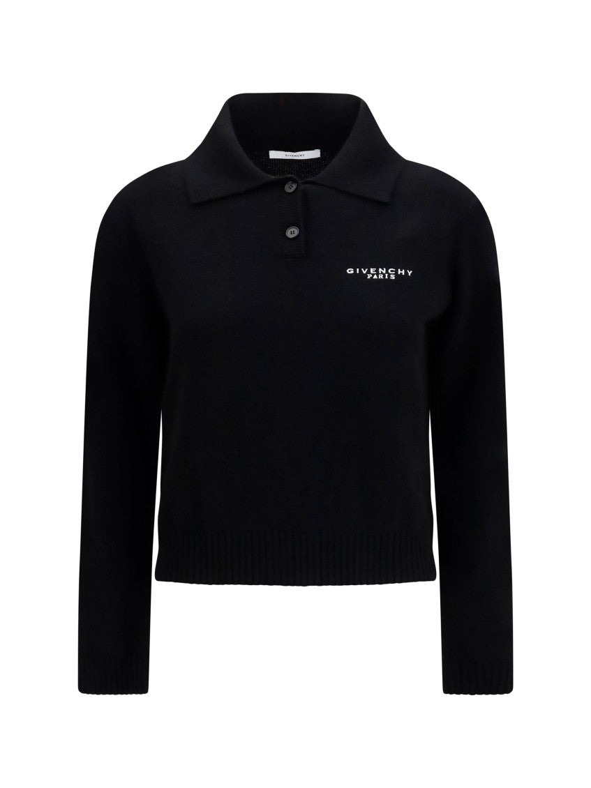 Black Logo Button Down Collar Sweater 1