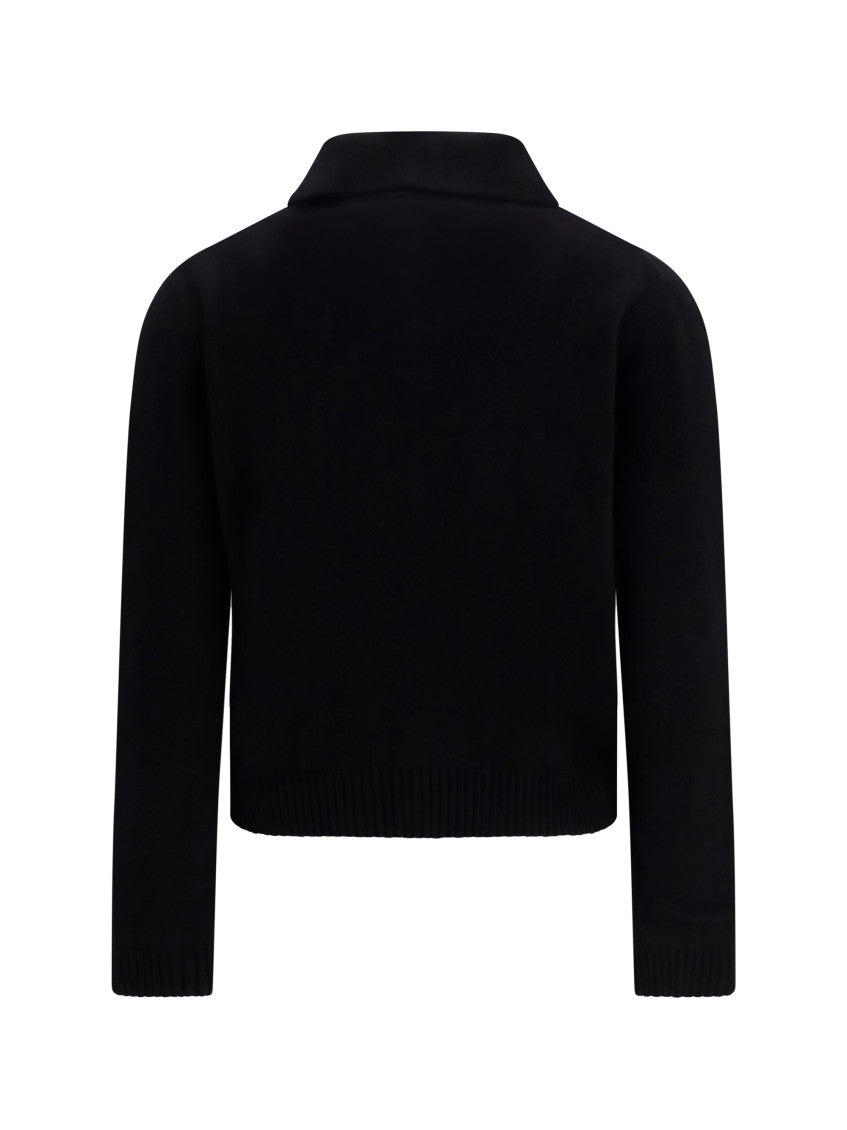 Black Logo Button Down Collar Sweater 2
