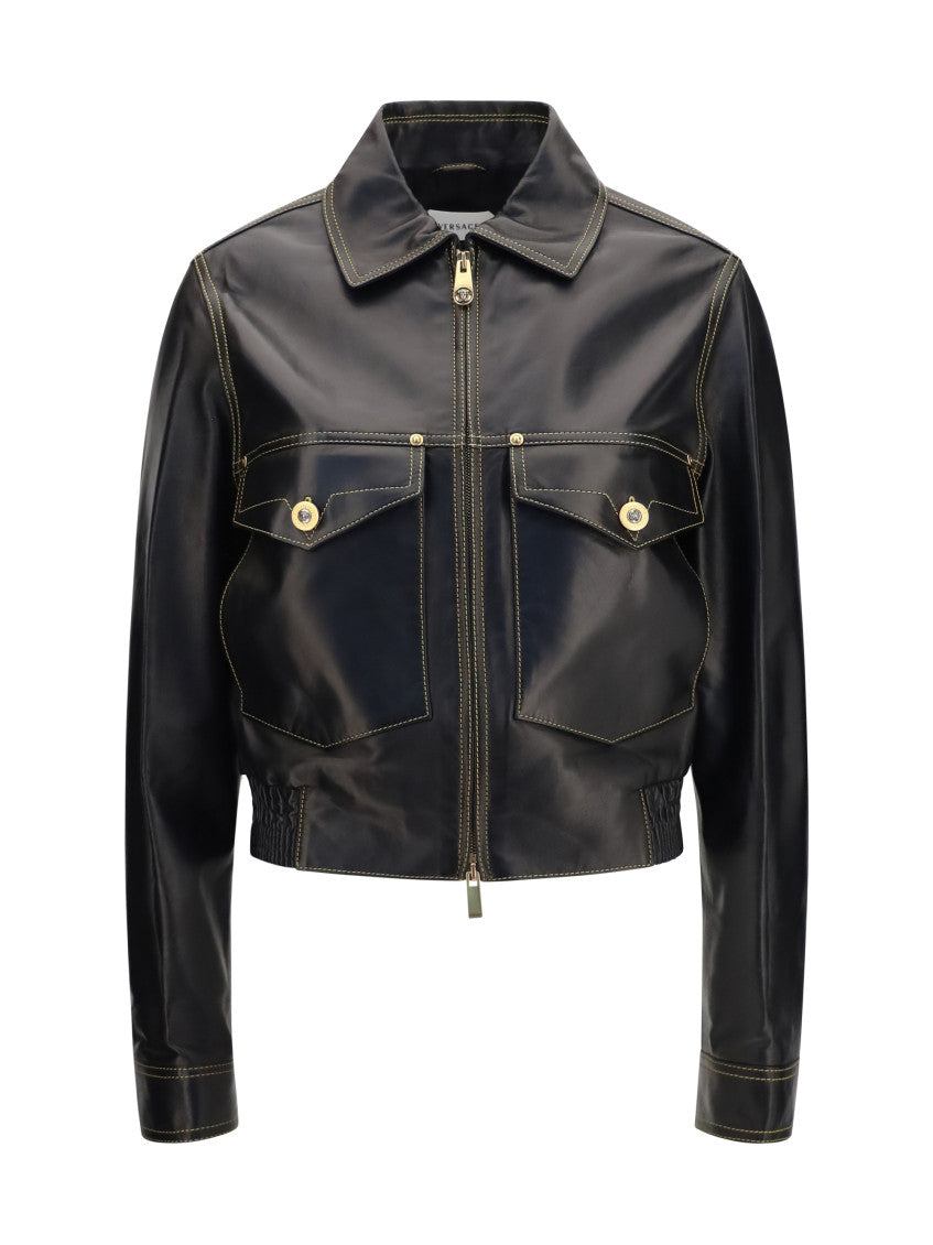 Black Solid Shirt Collar Jacket 1