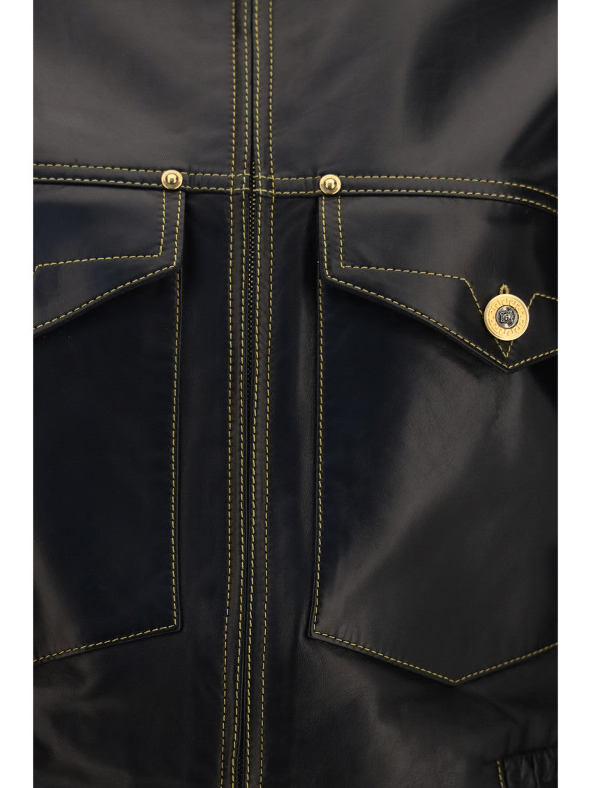 Black Solid Shirt Collar Jacket 3