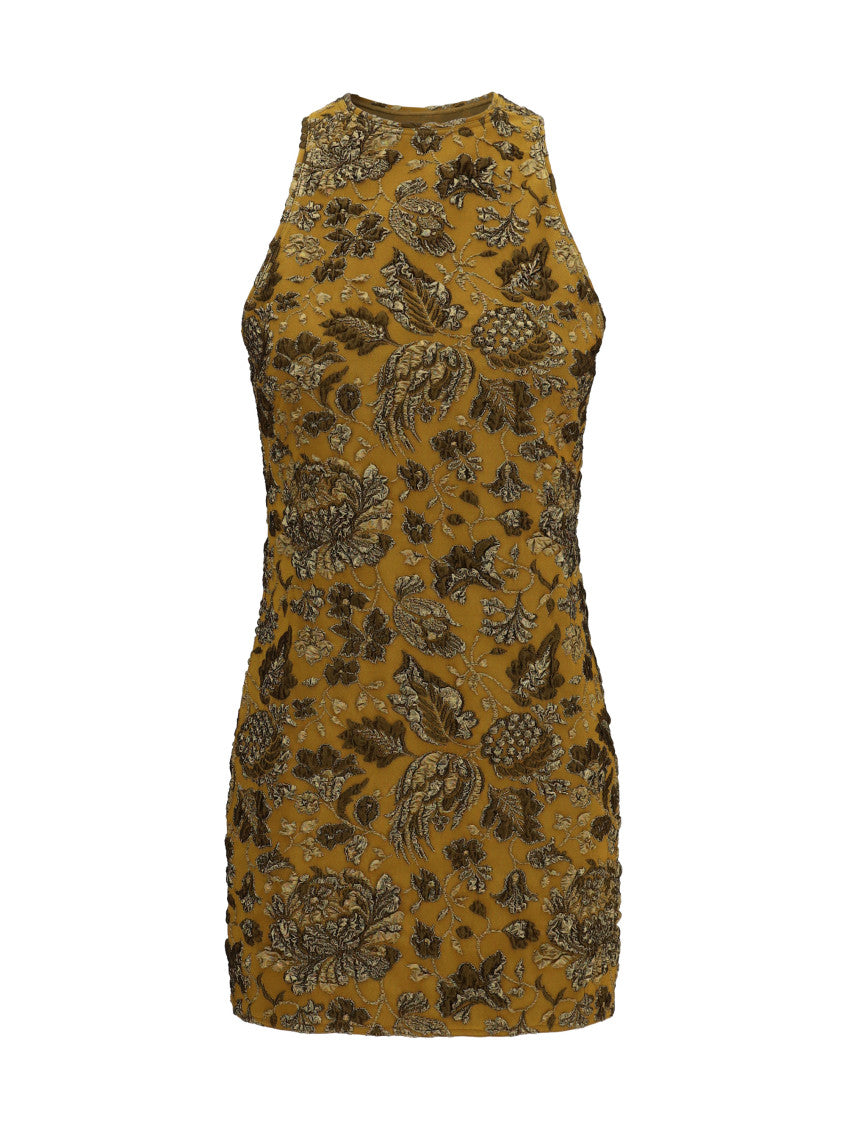 Brown Floral Round Neck Mini Dress 1