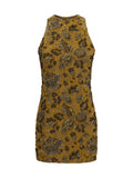Brown Floral Round Neck Mini Dress 1