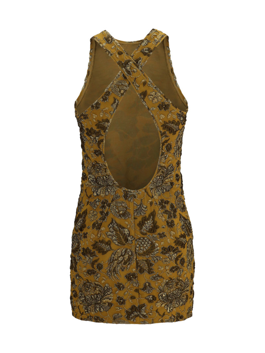 Brown Floral Round Neck Mini Dress 2