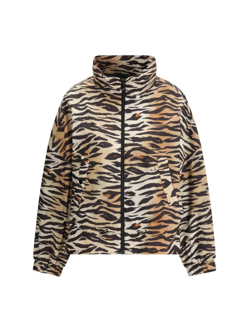Brown Animal Print Mock Collar Jacket 1