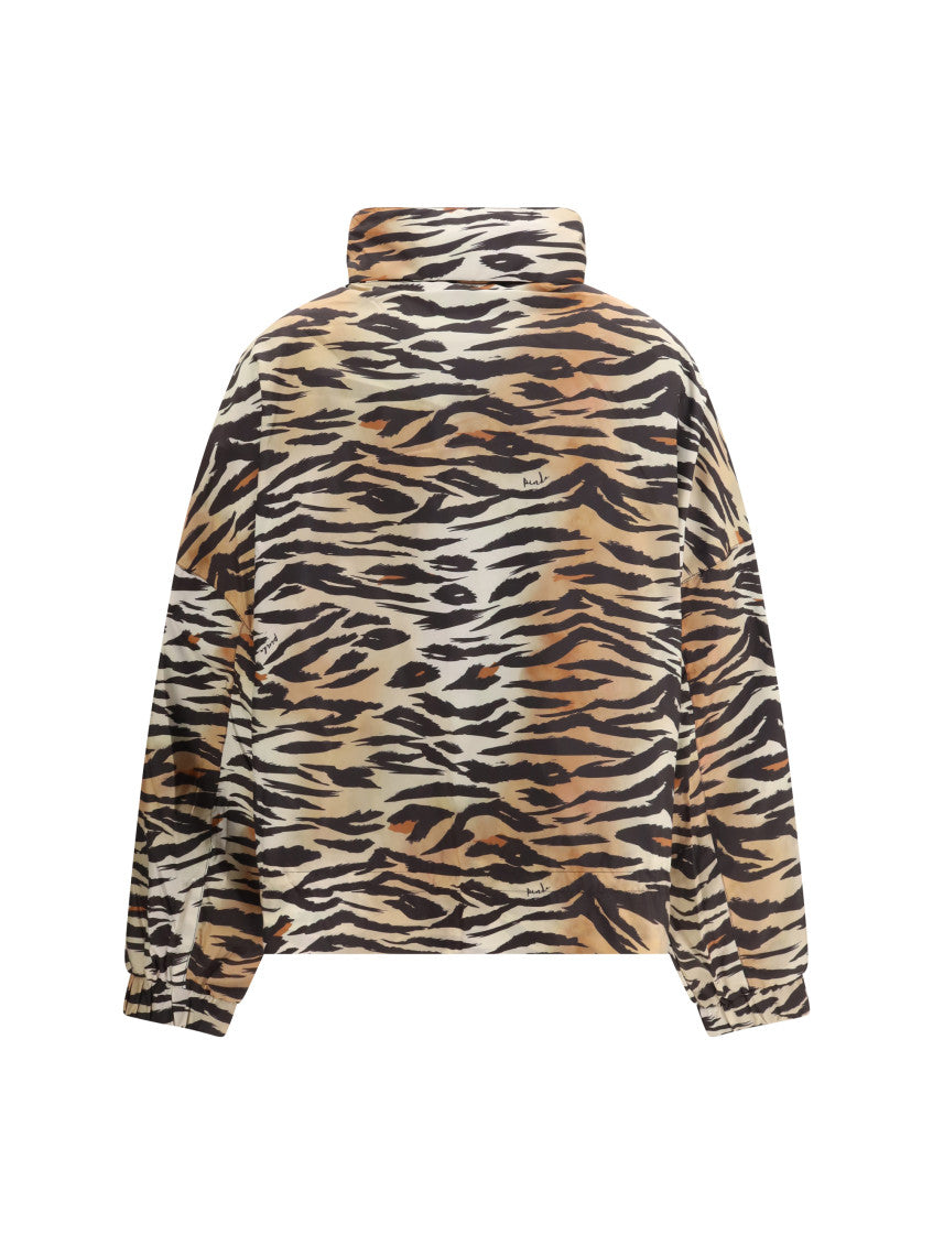 Brown Animal Print Mock Collar Jacket 2
