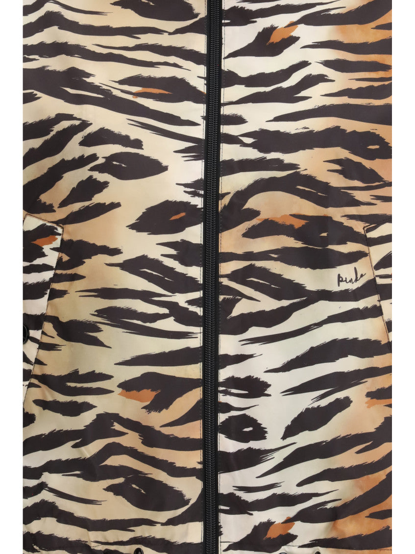 Brown Animal Print Mock Collar Jacket 3