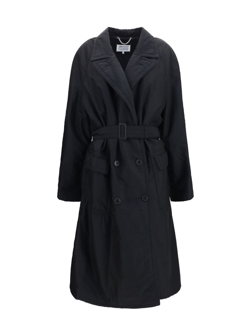 Black Notched Lapel Trench Coat 1