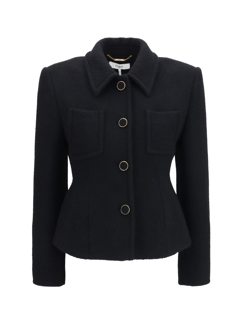 Black Solid Shirt Collar Jacket 1