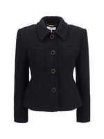 Black Solid Shirt Collar Jacket 1