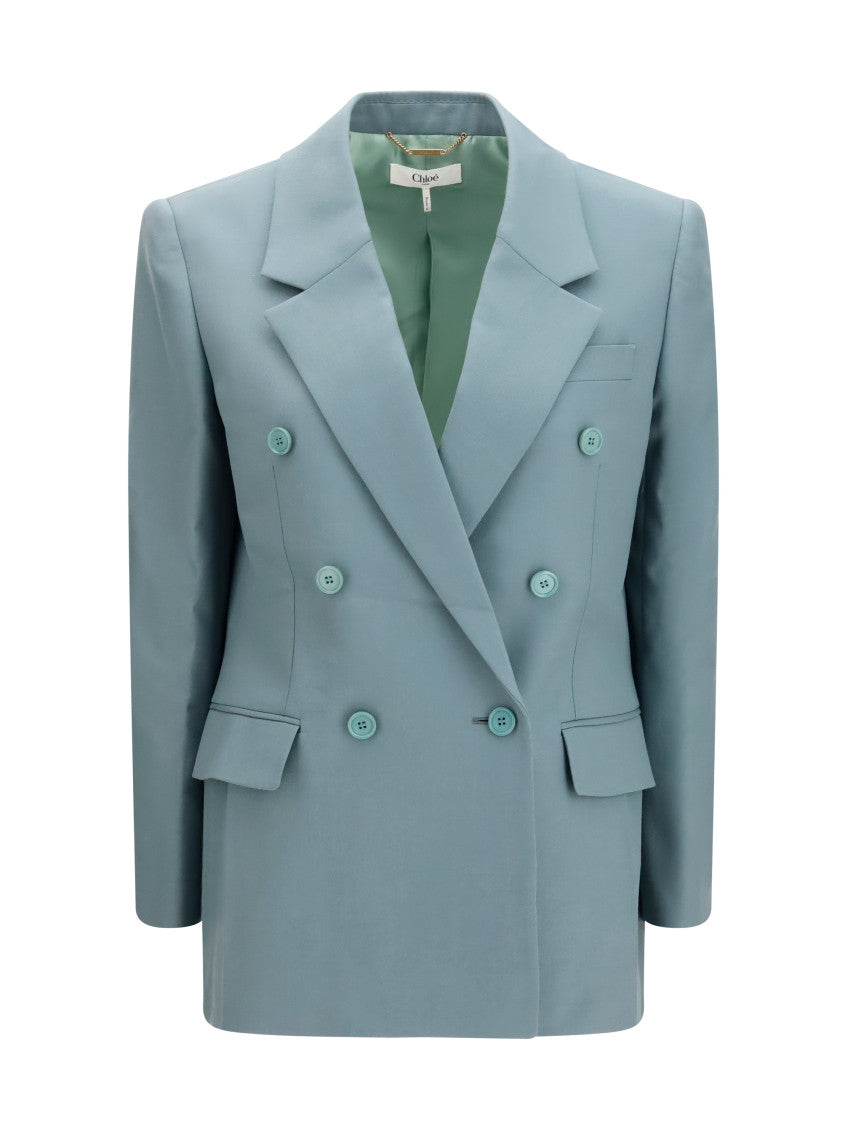 Grey Solid Peaked Lapel Blazer 1