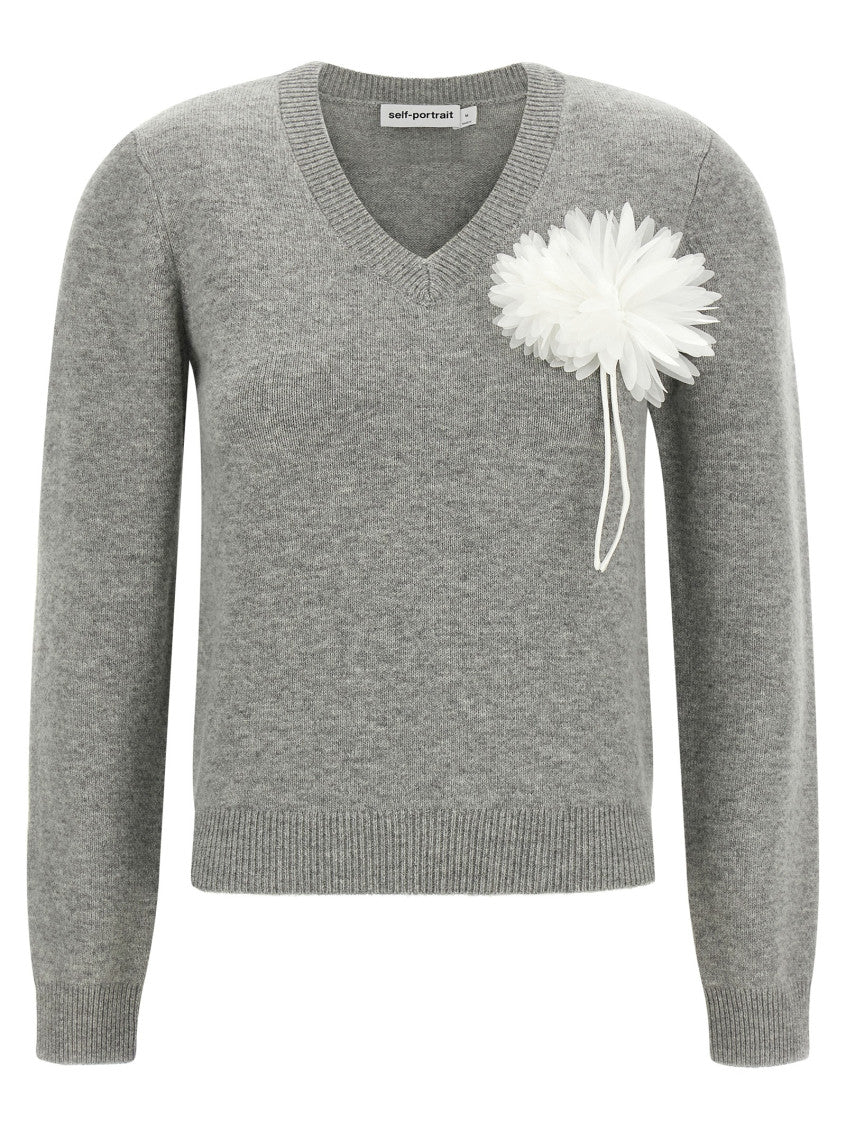 Grey Knitted V Neck Sweater 1
