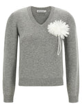 Grey Knitted V Neck Sweater 1