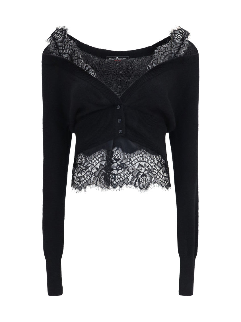 Black Lace V Neck Sweater 1