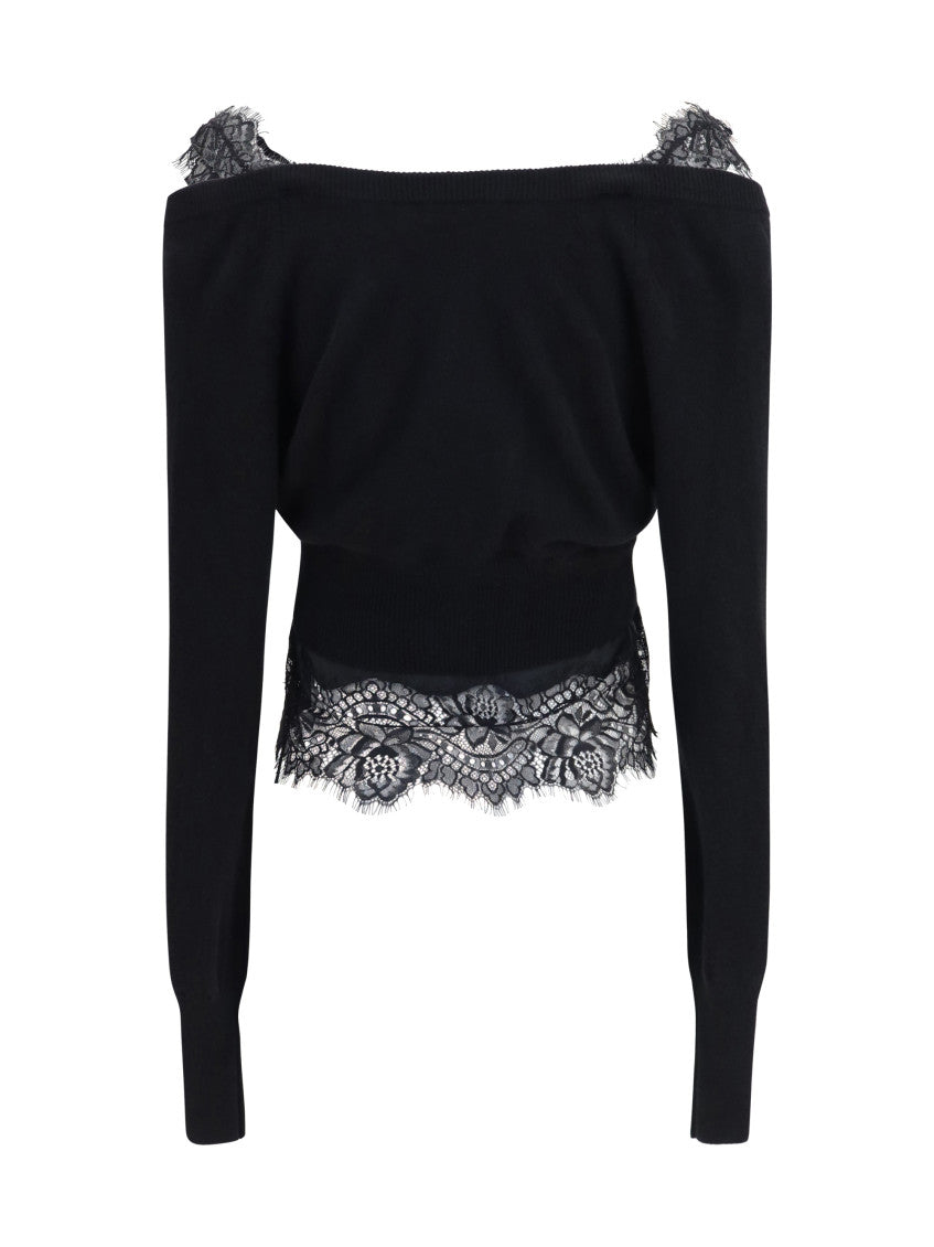 Black Lace V Neck Sweater 2