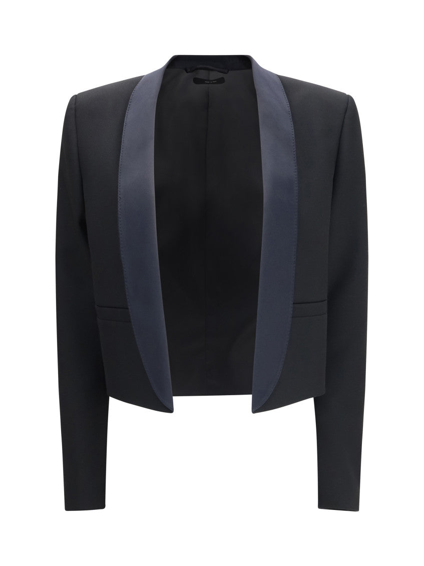 Black Solid Shawl Lapel Jacket 1