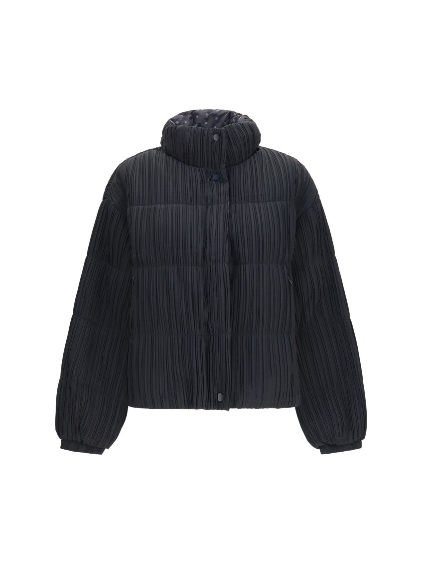 Black Textured Mock Collar Jacket 1