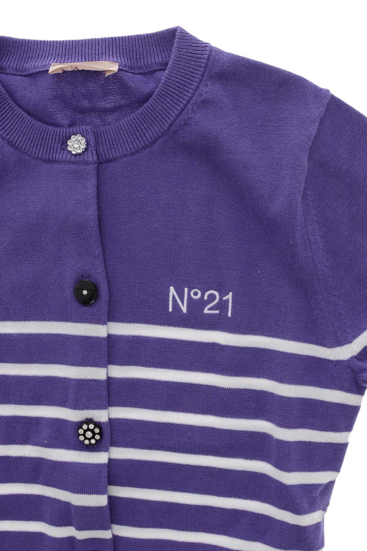 Girls Purple Striped Cardigan 3