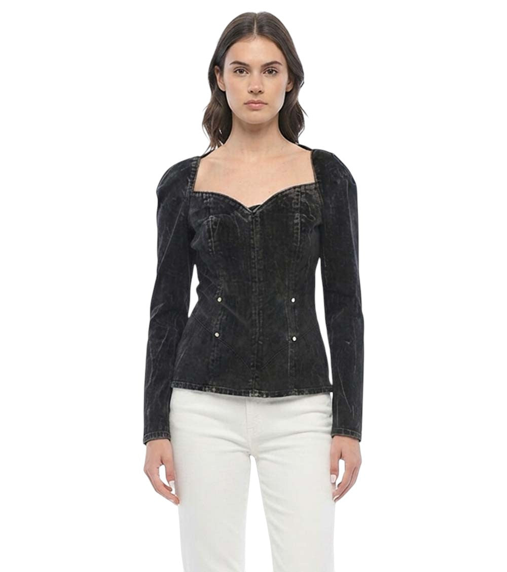 Black Solid Sweet Heart Neck Top 1