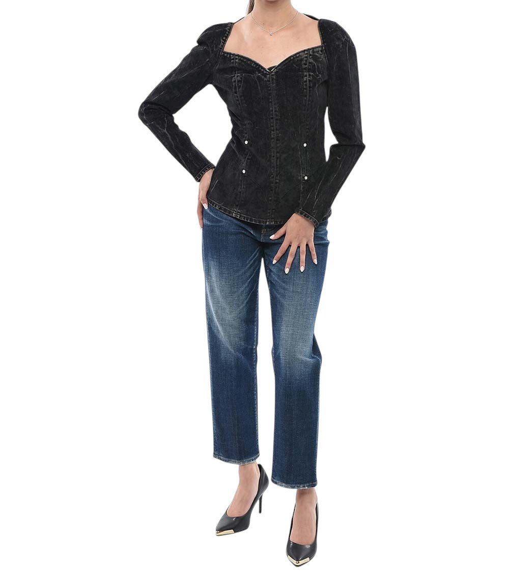 Black Solid Sweet Heart Neck Top 4