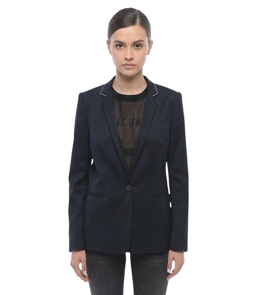 Blue Solid Notched Lapel Blazer 1