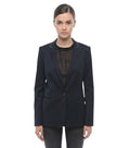 Blue Solid Notched Lapel Blazer 1