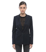 Blue Solid Notched Lapel Blazer 1