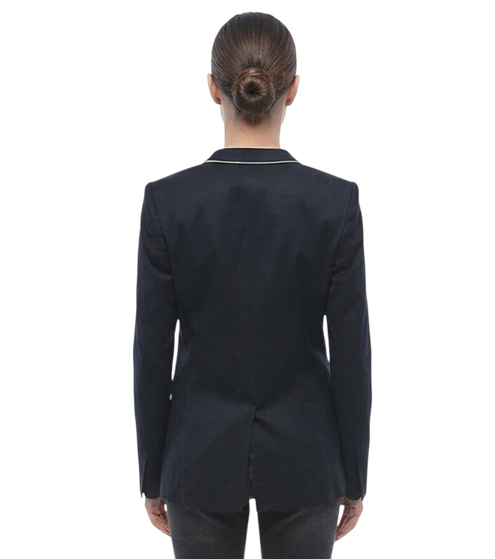 Blue Solid Notched Lapel Blazer 2
