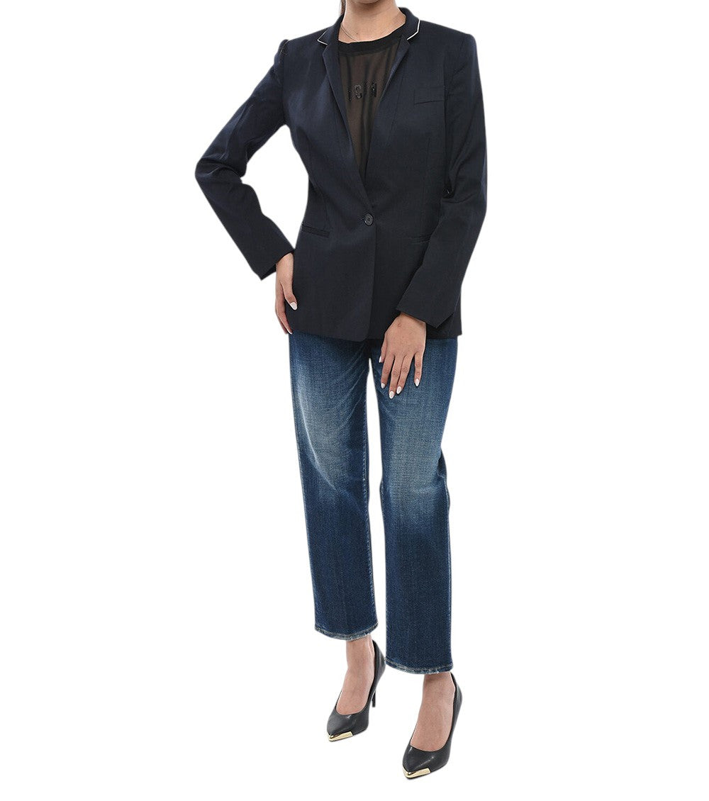 Blue Solid Notched Lapel Blazer 3