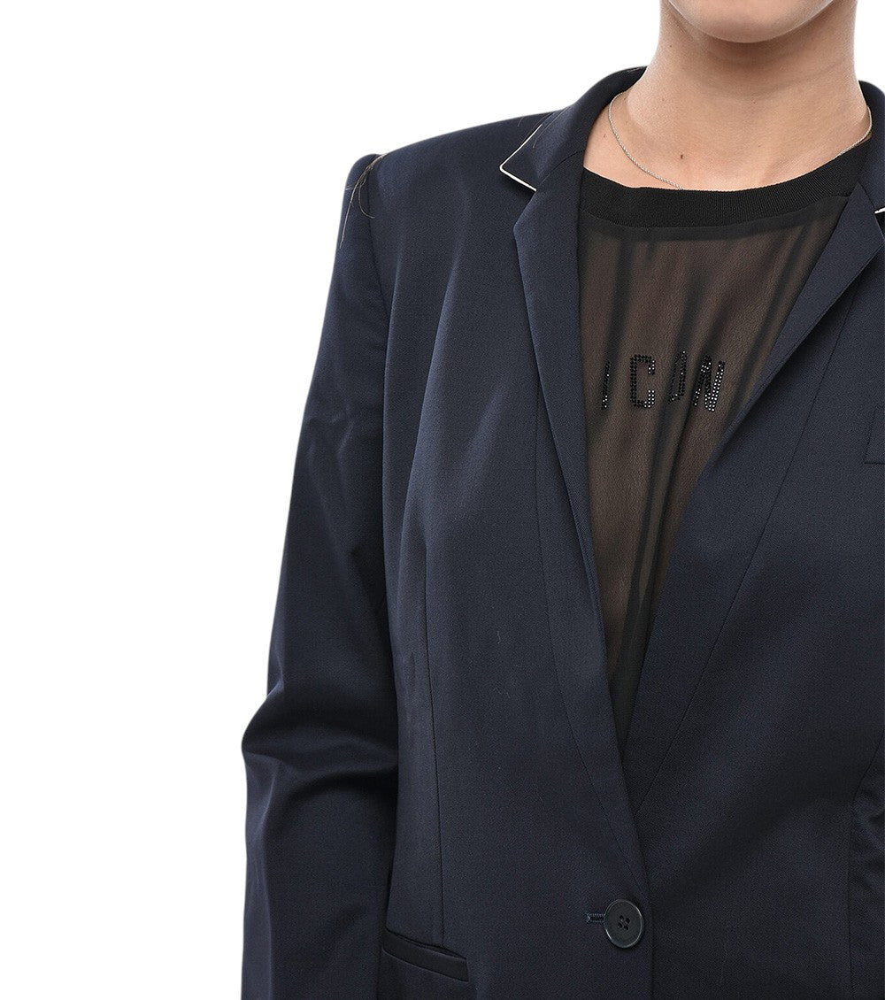 Blue Solid Notched Lapel Blazer 4