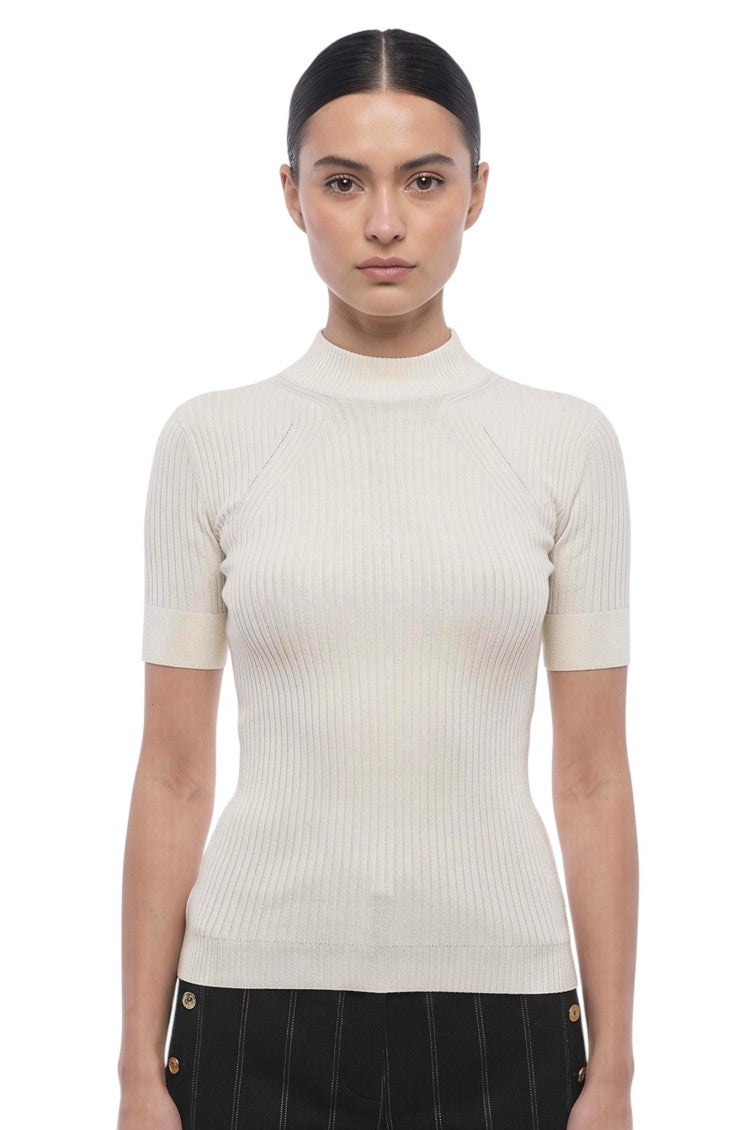 White Knitted Mock Collar Sweater 1